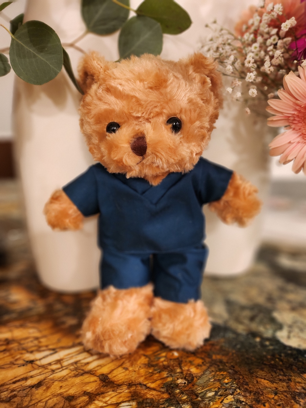 Cute Plush Teddy in Navy Scrub Set